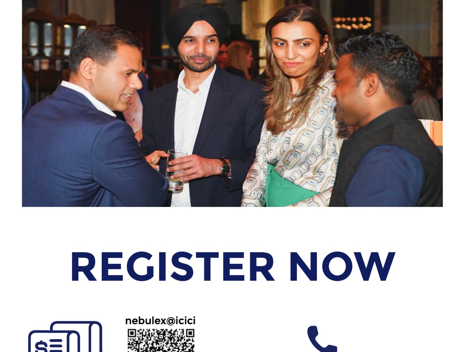 Four attendees in conversation at the launch party